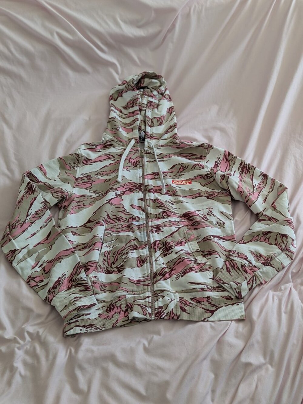 Diesel Pink Tiger Stripe Camo Zip Hoodie Size S